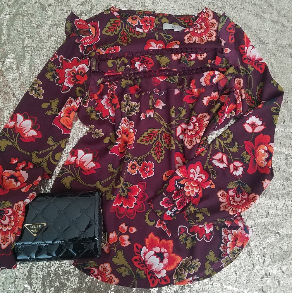 LOFT long sleeved lightweight floral top sz small